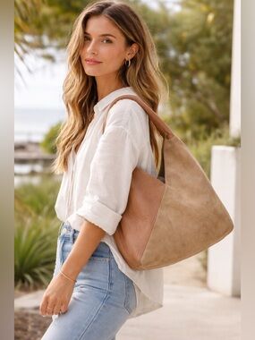 Shiraleah Two Tone Hobo Bag Neutral Vegan Leather